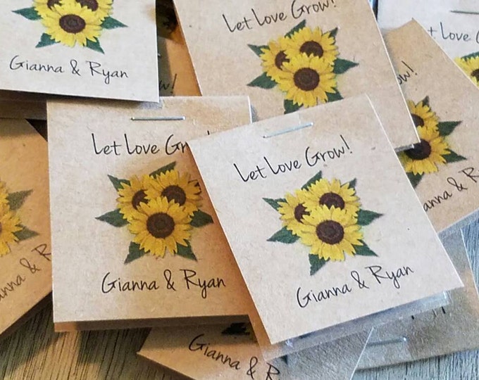 SALE ~ Personalized Sunflowers MINI Seeds Let Love Grow Flower Seed Packet Favors Shabby Chic Rustic Cute Little Favors
