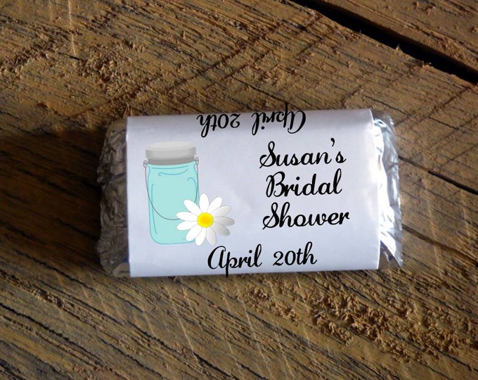 Mason Jar Daisy Bridal Shower Wedding Candy Bar Wrappers Rehearsal Dinner Favors Candy Wrappers