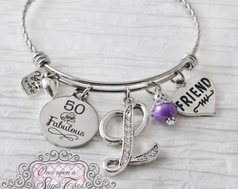 50th Birthday Gifts for Women, Birthday Jewelry, or 40 and Fabulous, Friendship Bracelet, Friend, Personalized Bangle- Best Friend Jewelry