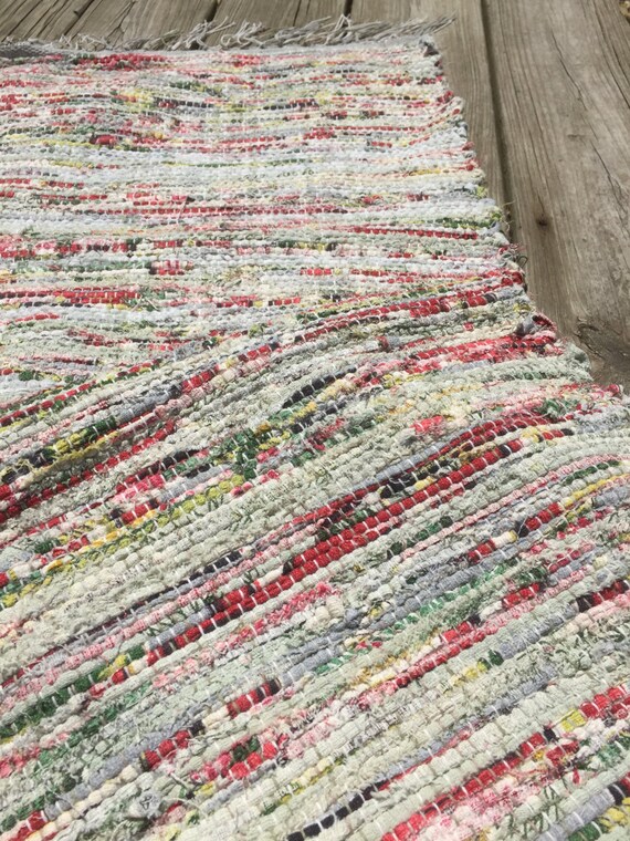 Rose and Sage Green Rag Rug Chindi Rug Boho Chic Area Rug