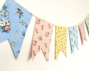 Shabby Chic Fabric Banners, Bunting, Garland, Wedding Bunting, Flags - 5 ft