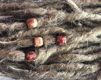 Large Wood Dread Beads Natural Wooden Dreadlock Hair Beads Brown and Tan Pattern Barrel Style 16mm 7mm