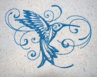 Waterproof Sandwich Bag Embroidered - Food Safe Lining - Hummingbird Sketch
