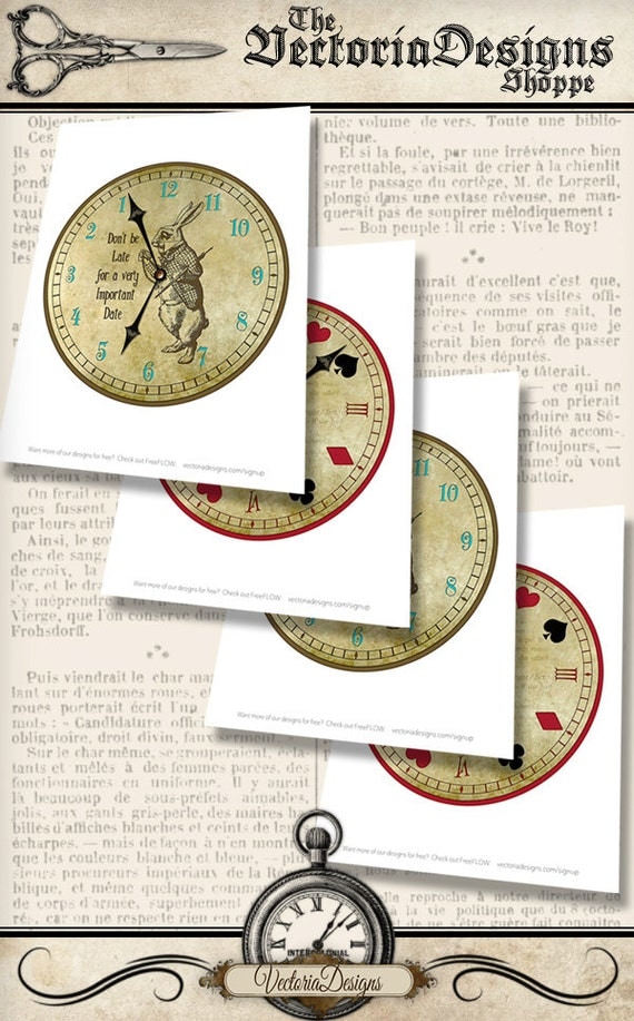 Alice in Wonderland Clocks printable party by VectoriaDesigns