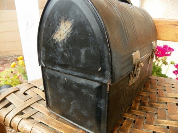 Black metal lunch box 1950s