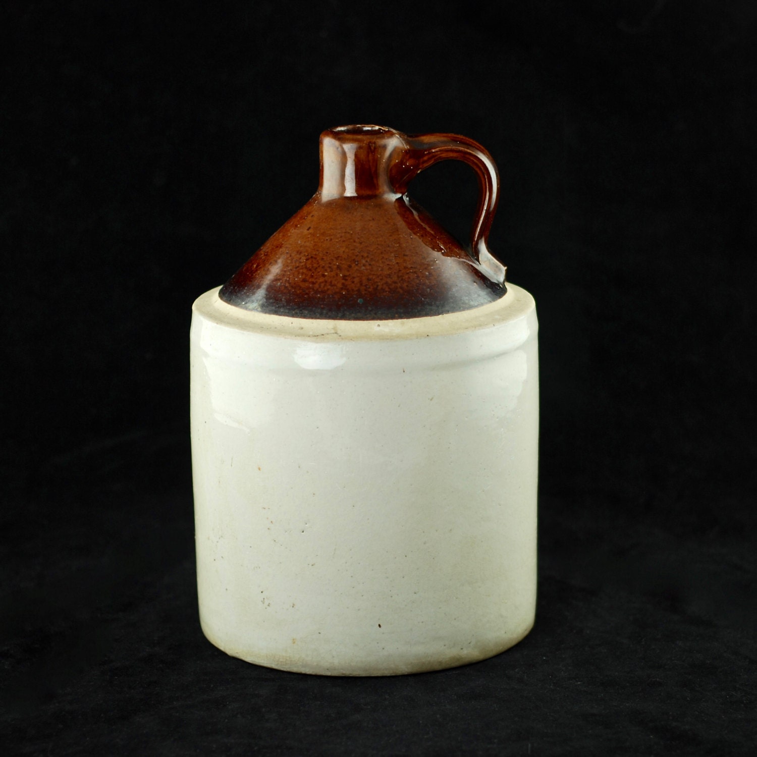 Antique Primitve Crock Stoneware Whiskey Jug with Loop Handle