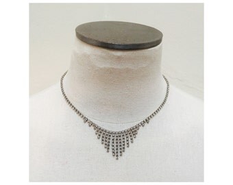 Vintage 1960s Rhinestone Bib Necklace