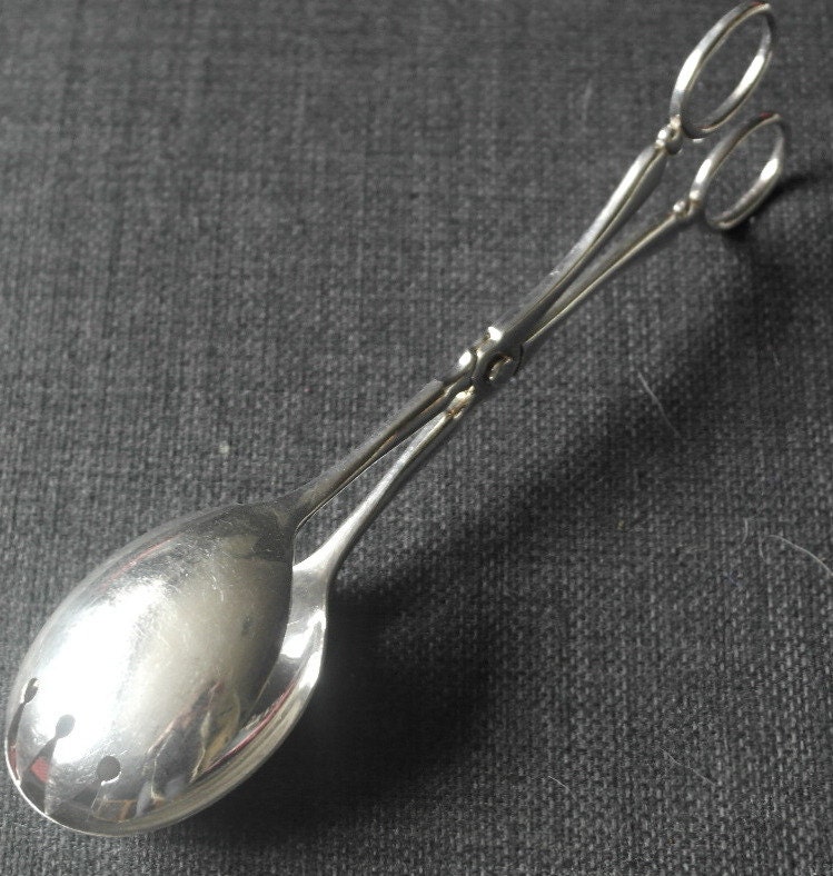 vintage silver plate salad serving tongs