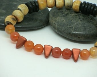 Bracelet avec bois exotique et agates oranges, homme unisexe/ men wood bracelet