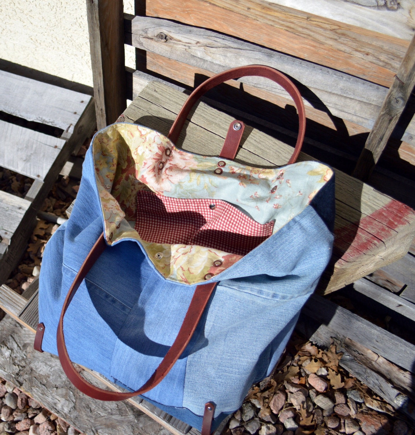 Cyber Monday Sale Eco-friendly Recycled Denim and Leather Tote ...