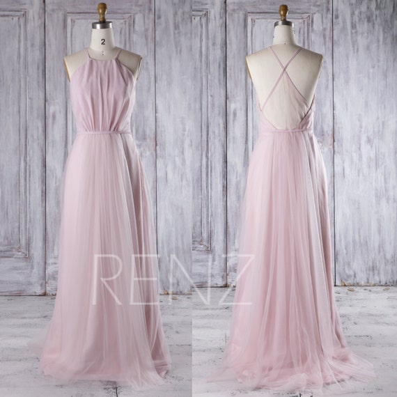 2016 Blush Pink Mesh Bridesmaid Dress Long Spaghetti by RenzRags