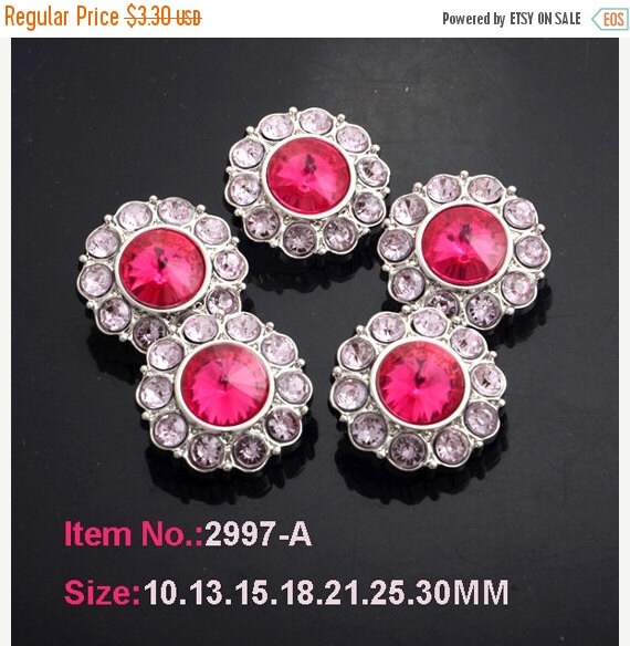 ON SALE Rhinestone Buttons3 Acrylic Hot Pink by TheButtonSisters