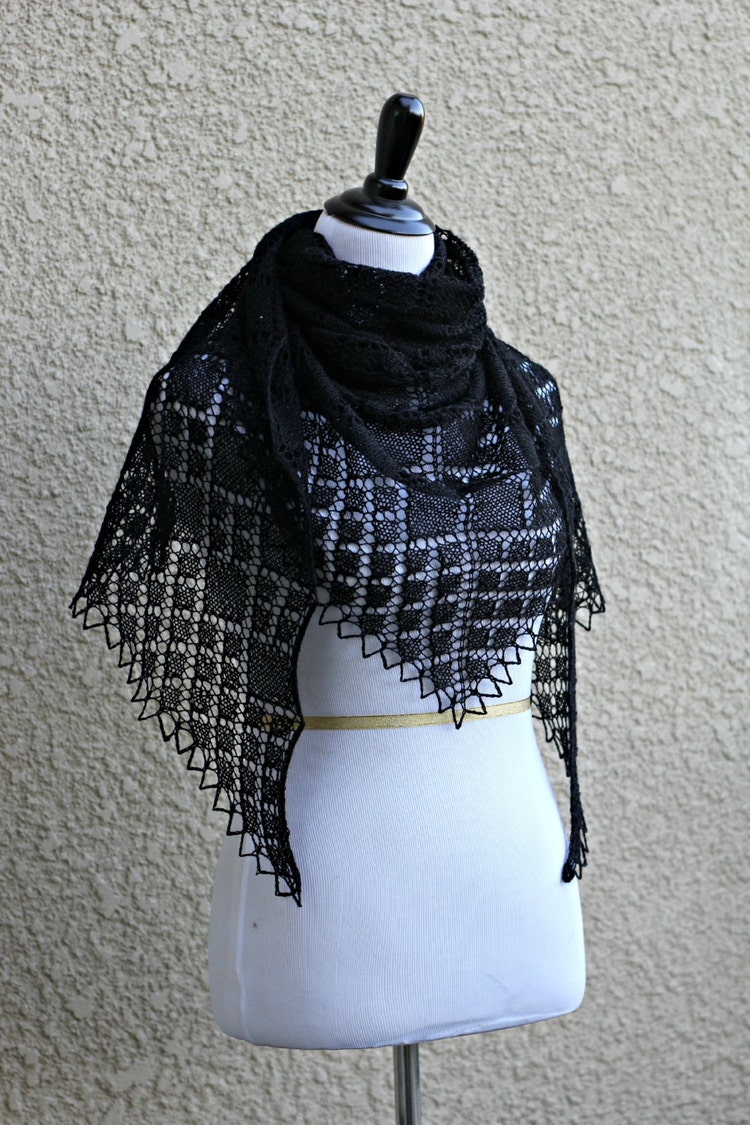 Black knit shawl black lace shawl spring shawl by katerynaG