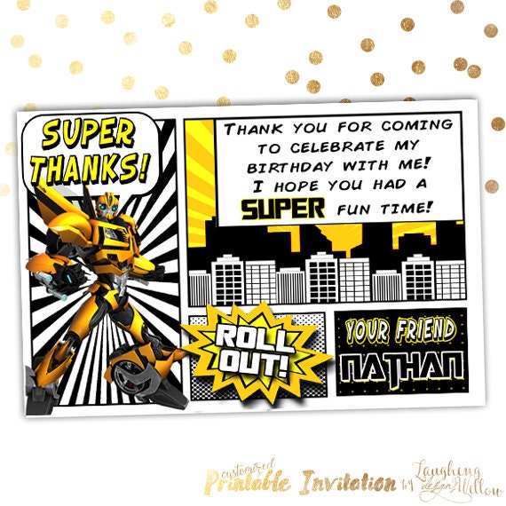 Bumblebee Thank You Card Transformers by LaughingWillowDesign