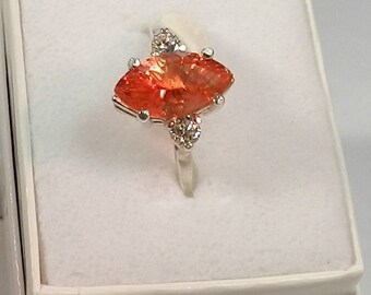 Oregon Sunstone Ring, Red With Diamond accents !! #39
