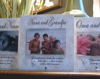 Oma and Opa Frame (SELECT ANY GRANDPARENTS' Names), Personalized Picture Frame, Saying Choices, 4 x 6 Photo, Ceramic Heart with crystal