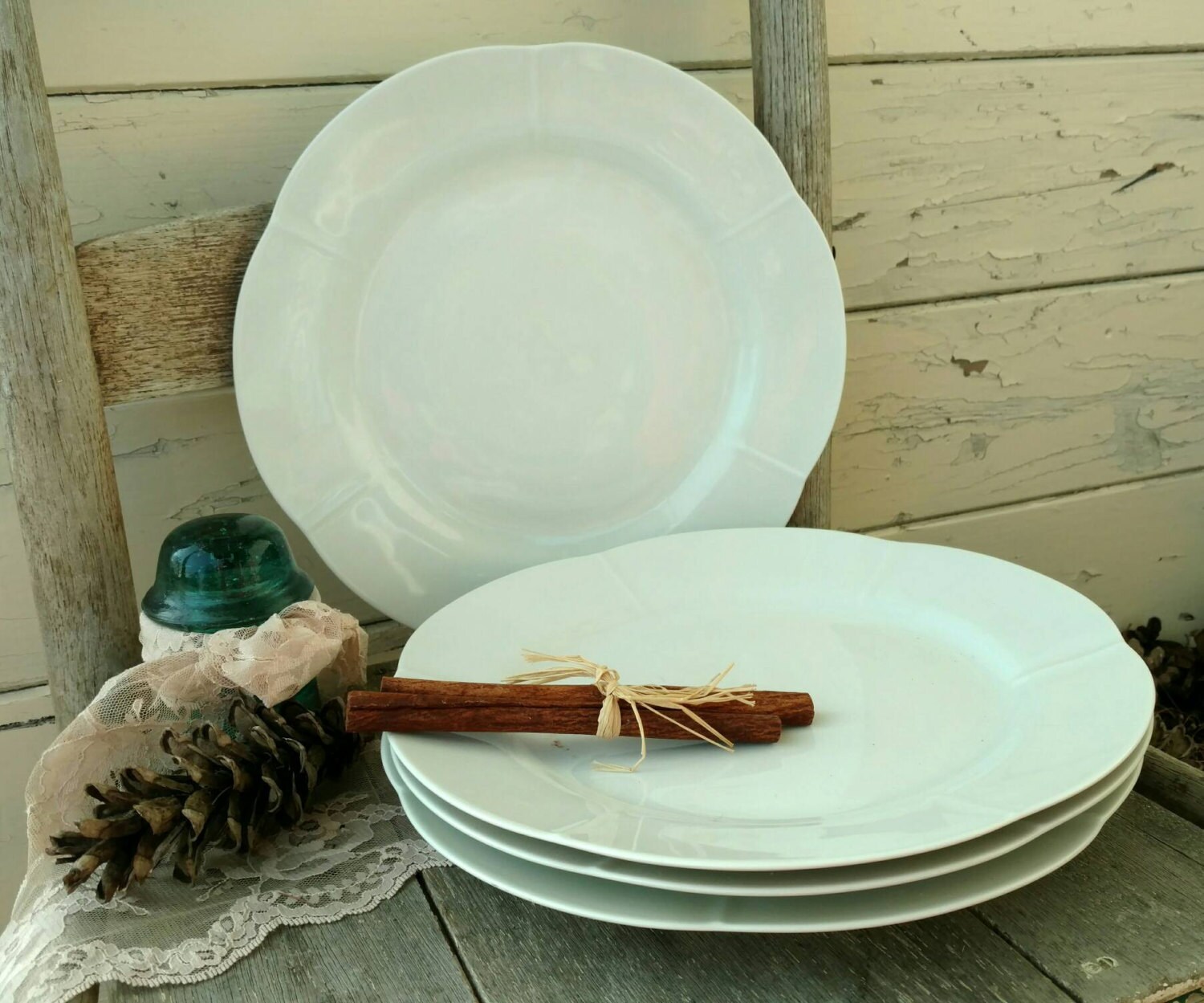 Vintage White China Plate Set by Tirschenreuth Solid White