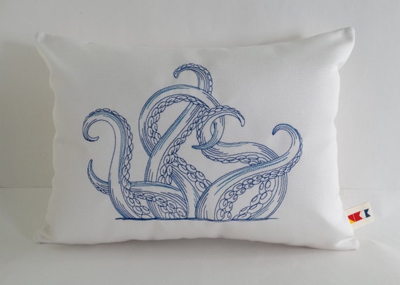 Embroidered 12 x 16 Octopus Pillow