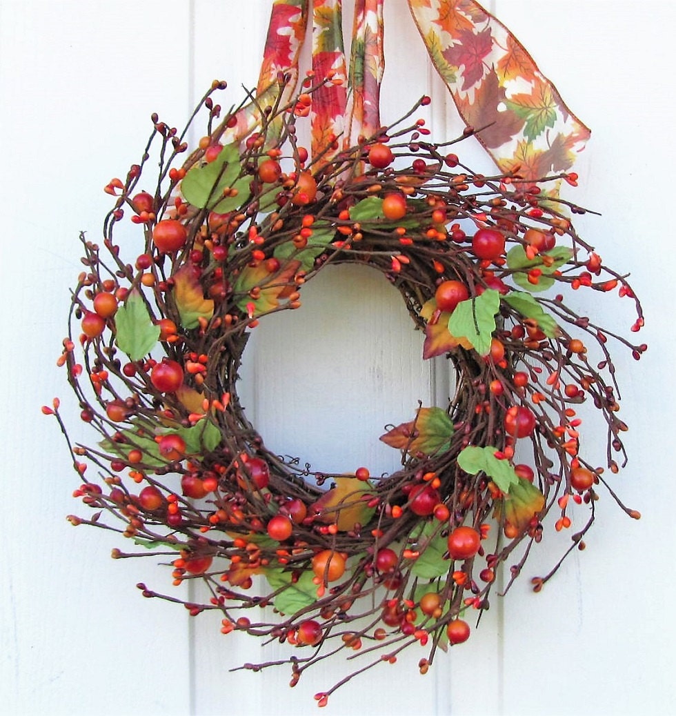 Mini Window Wreath - Mini Fall Wreath - Autumn Wreath - Orange Pip Berry Wreath - Summer Wreaths - Primitive Wreath - Country Home Decor