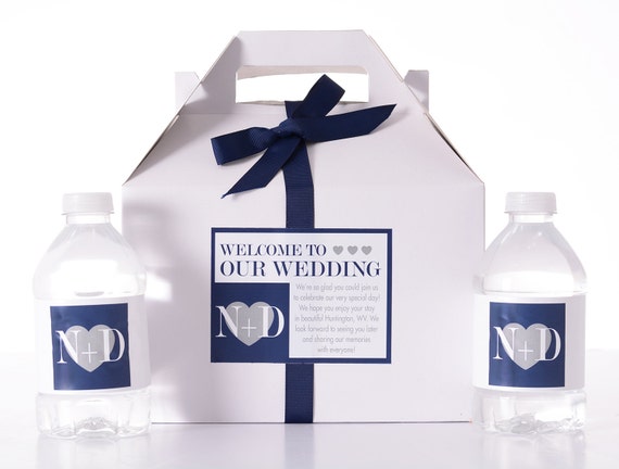 Hotel Wedding Box - 25 Wedding Welcome Boxes with 50 Matching Water Labels - Wedding Survival Kit - Wedding Favor Boxes Il_570xn