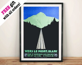 MONT BLANC POSTER: Vintage French Mountain Travel Art Print Wall Hanging