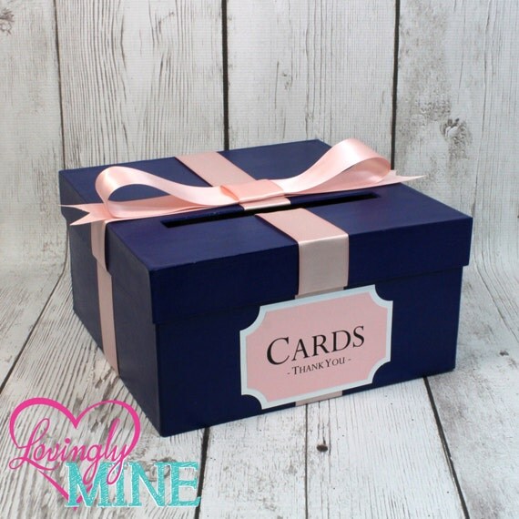 Card Holder Box with Sign in Navy Blue Blush Pink Gift