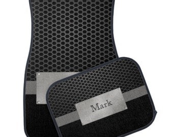 Personalized Custom Front and or Back Car Mats - Faux Industrial Metal