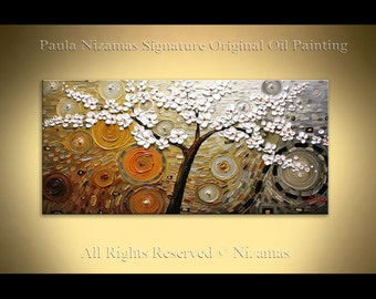Oil Painting on canvas Blooms in Spring Original Palette Knife texture Paula Nizamas Landscape Blooming Tree