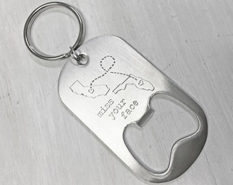 Long Distance Keychain, State Keychain, Engraved Gift, Personalized Keychain, Long Distance Relationship Gift, Long Distance Boyfriend gift
