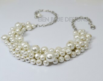 Ivory Pearl Necklace, Pearl Cluster Necklace, Bridal Pearl Necklace, Chunky Pearl Necklace, Ivory Pearl Bridal Necklace, Bridesmaid Necklace