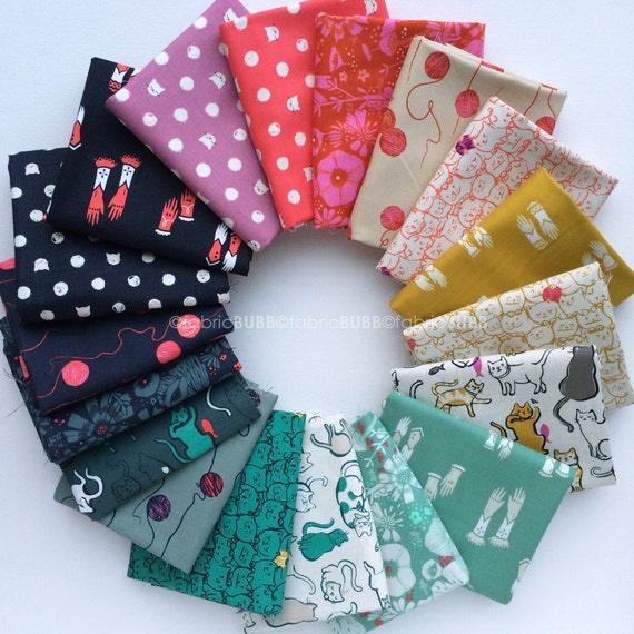 Cat Lady Fat Quarter Bundle by Sarah Watts for Cotton and Steel Fabrics, COMPLETE