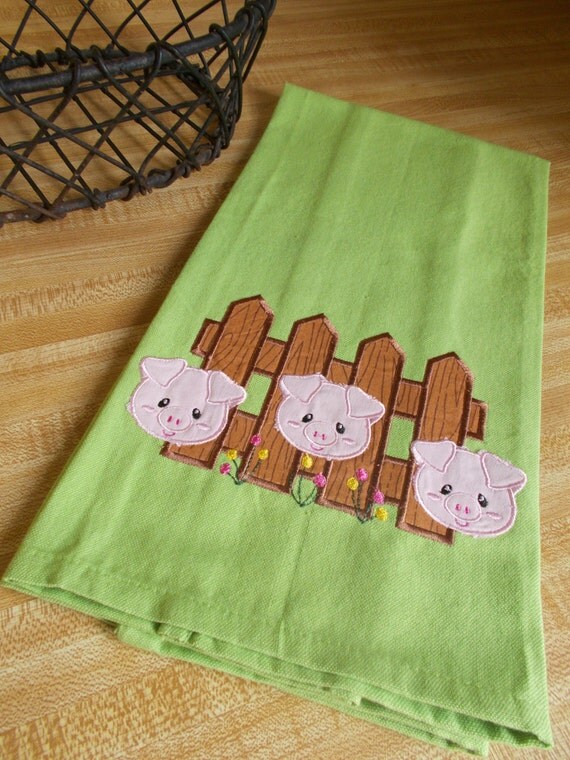 Embroidered Towel Kitchen Towel Pig Kitchen Towel Pig