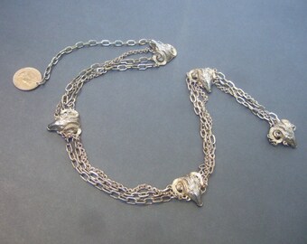 Stylish Gilt Metal Ram's Head Chain Belt c 1970s