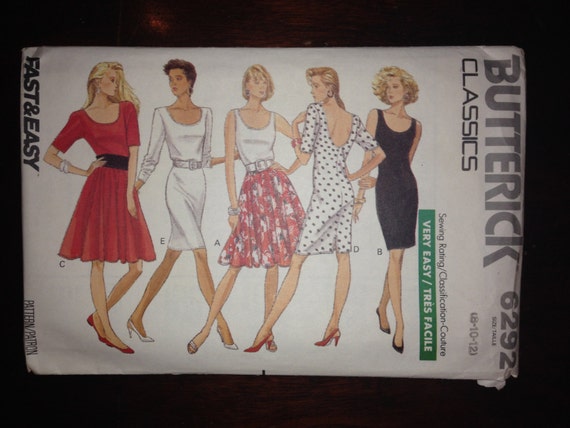 Butterick 6292 Sewing Pattern 80s Uncut Misses Dress, Top and Skirt Size 8-10-12