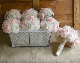 Bridal Wedding Bouquet Blush Bride Bridesmaid Bouquets set Shabby Chic Rustic Romance Peony Flowers Wedding Party Pink