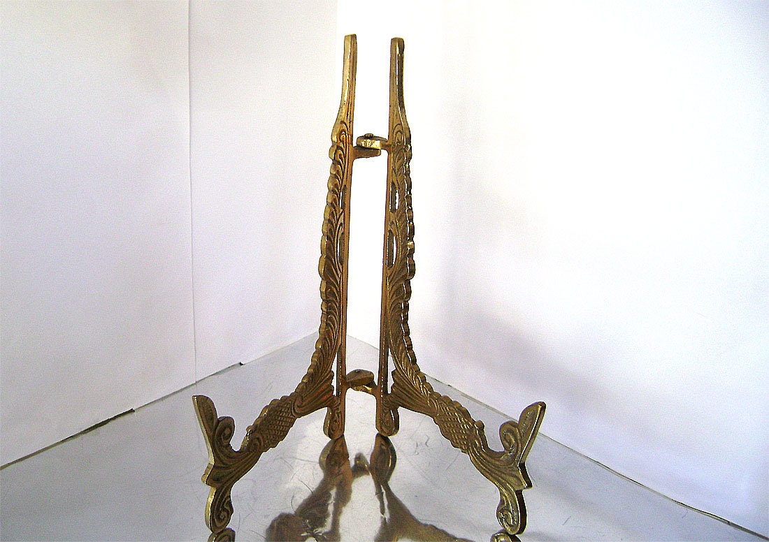 Vintage Solid Brass Picture Frame Stand Folding Ornate Brass