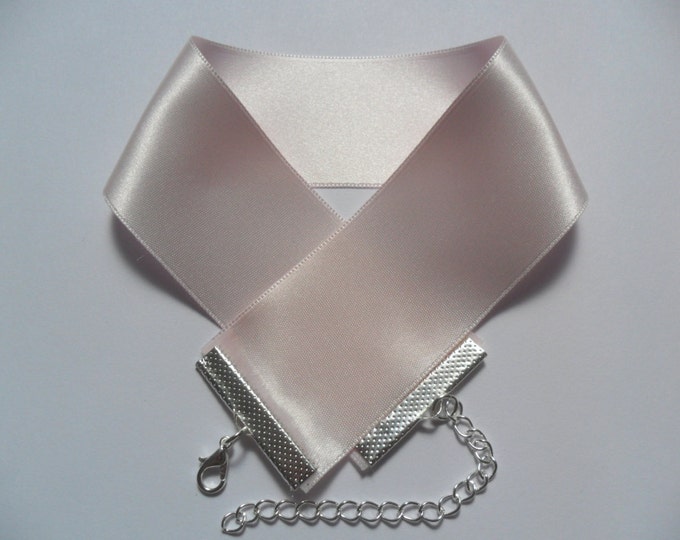 Pale pink satin choker necklace, plain classic 1.5 inch Wide, pick your neck size.