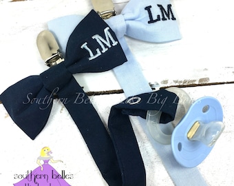 Personalized Baby Boy Gift, Personalized Pacifier Clip, Monogrammed Bow Tie Pacifier Clip, Gift for Baby Shower, New Baby Gift
