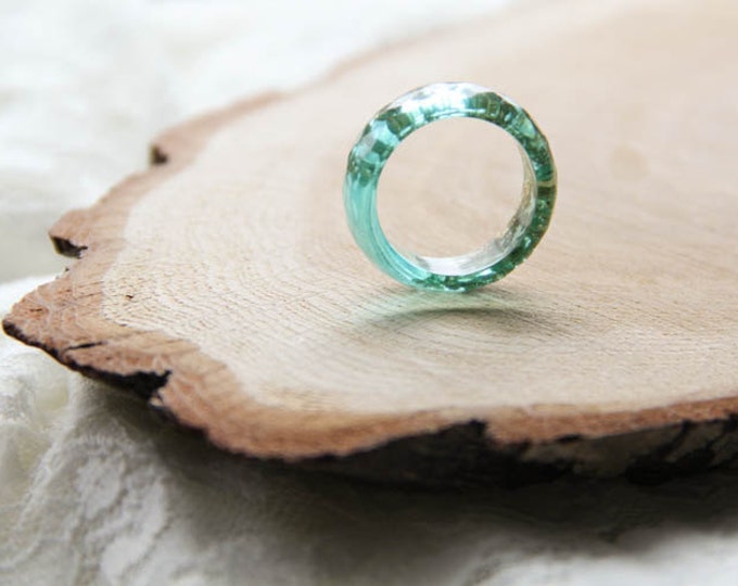 Teal Faceted Resin Ring With Golden Flakes, Transparent Resin Ring, Geometric Resin Ring, Modern Materials Ring, Unique Resin Ring
