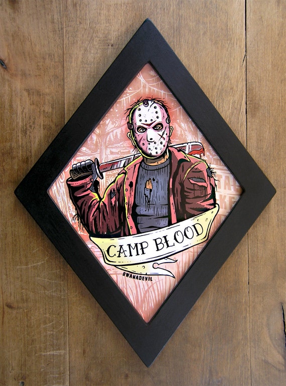 Jason Voorhees from Friday the 13th. Camp Blood Diamond framed print.