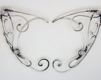 Elf Ear cuffs (Sterling silver and Rainbow moonstone )