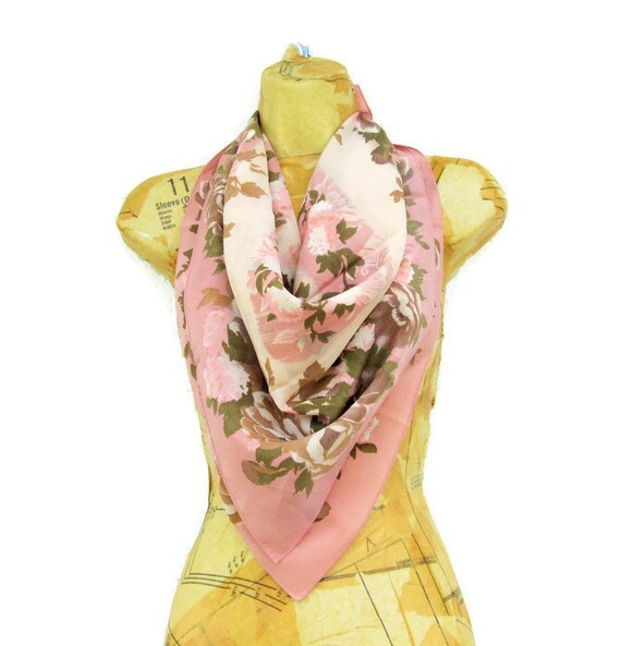 Vintage Silk Scarf Liz Claiborne Pink Floral Designer Silk