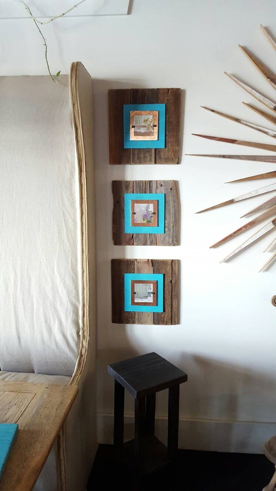 Set of 3 layered reclaimed wood/teal/copper rustic by thelakenest