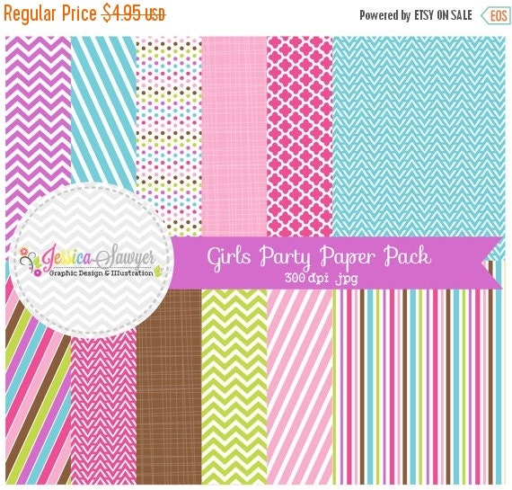 80% OFF - INSTANT DOWNLOAD, girls party digital papers, girl party backgrounds, cute paper, for invites, web background, chevron, stripes, t Il_570xn