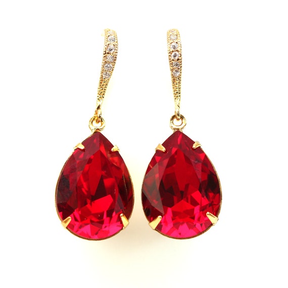 Red Gold Earrings Dark Red Earrings Deep Red Earrings Crimson