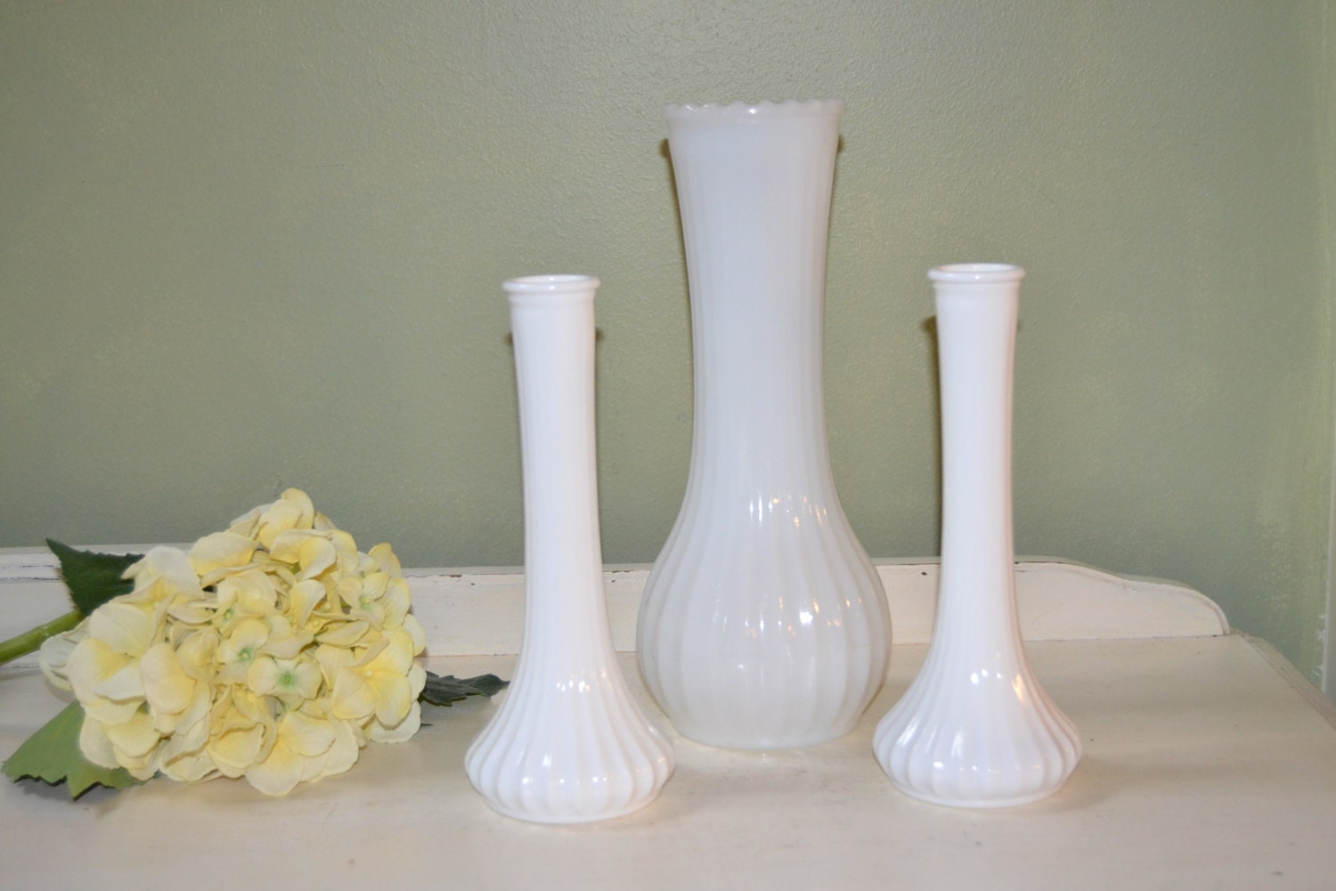 Three Large Vintage Milk Glass Vases Flower Vases farmhouse