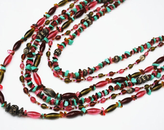 Boho Multi bead necklace - colorful art -Glass bead - turquoise color howlite Gemstone -Hippie bib necklace