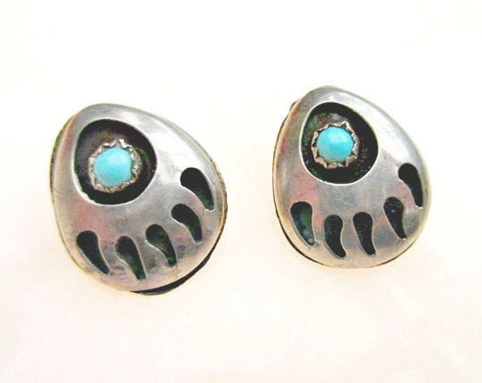 Sterling Bear Claw earrings Turquoise Native American NOS clip on South western earrings