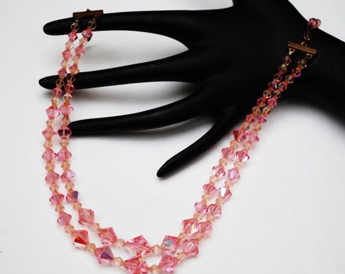 Pink Crystal Necklace - Graduated double strand - cut crystal glass beads