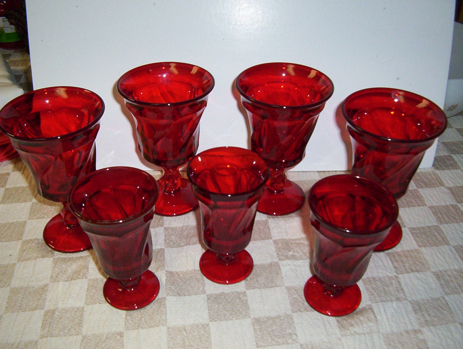 7 Vintage Ruby Red Glasses Goblets And Wines 5497